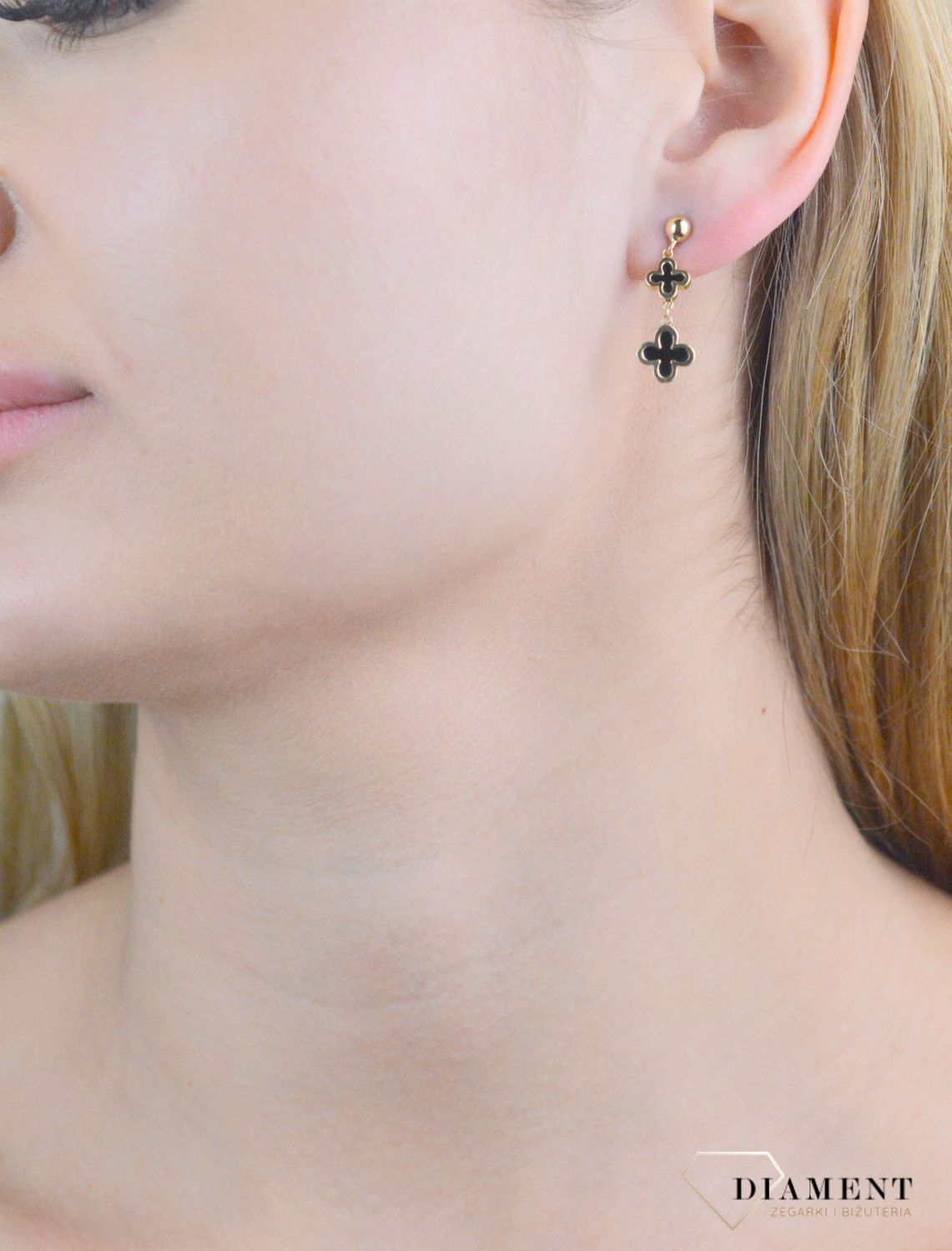 Kolczyki wiszące czarne koniczynki próba 375, KL 12103 375 (2).jpg